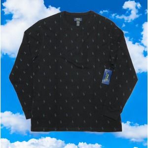 Polo Ralph Lauren Black Thermal Shirt Loungewear All Over Pony Print MENS Large
